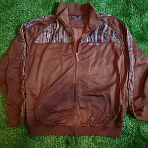 Coogi Brown Track Jacket with Patterned Stripes